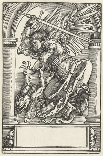 De aartsengel Michaël verslaat een duivel by Hans Springinklee
