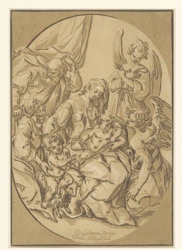 Heilige Familie met Johannes de Doper, Elisabet en twee engelen