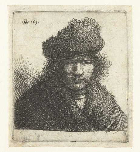 Zelfportret met bontmuts by Rembrandt van Rijn