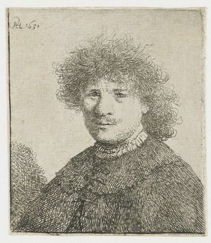 Zelfportret in mantel met platte kraag: buste by Rembrandt van Rijn