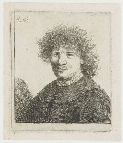 Zelfportret in mantel met platte kraag: buste by Rembrandt van Rijn