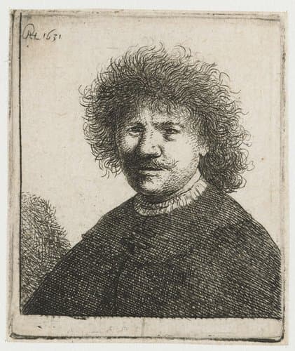Zelfportret in mantel met platte kraag: buste by Rembrandt van Rijn