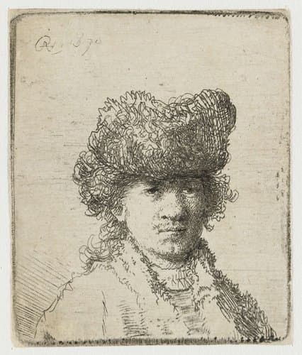 Zelfportret met bontmuts: buste by Rembrandt van Rijn