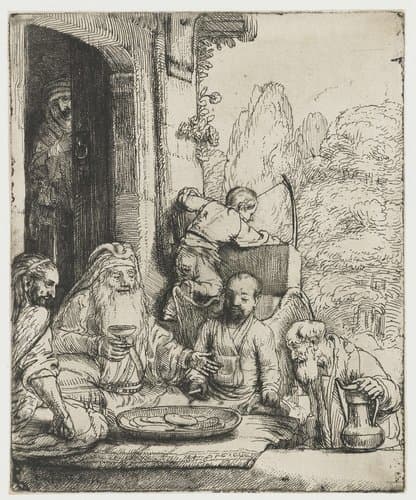 Abraham entertaining the angels by Rembrandt van Rijn