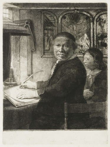 De schrijfmeester Lieven Willemsz. van Coppenol: kleine plaat by Rembrandt van Rijn
