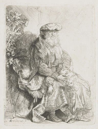 Abraham caressing Isaac by Rembrandt van Rijn