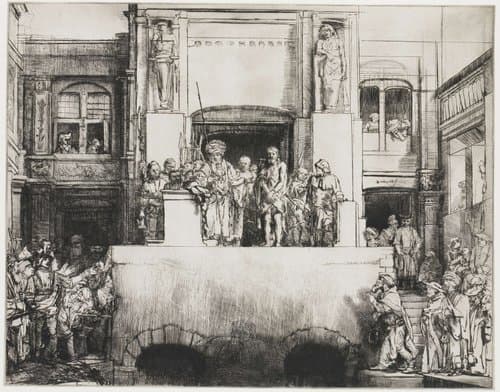 Christus aan het volk getoond: liggende plaat by Rembrandt van Rijn
