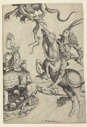 Sint-Joris in gevecht met de draak by Meester IAM van Zwoll