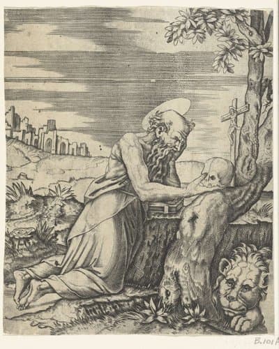 Heilige Hieronymus als boeteling in woestijn by anonymous