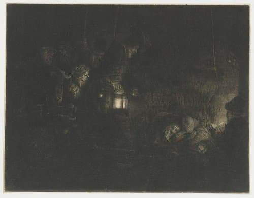 De aanbidding der herders: nachtstuk by Rembrandt van Rijn