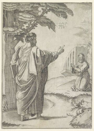Heilige Paulus en een Franciscaner monnik by Agostino Veneziano