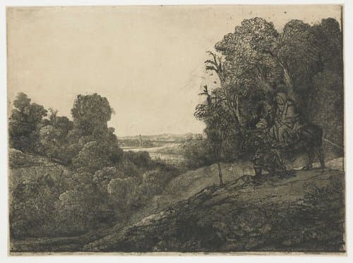 The flight into Egypt: altered plate from Seghers by Rembrandt van Rijn