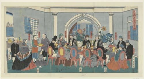 Five Nationalities at a Banquet by Utagawa Yoshikazu