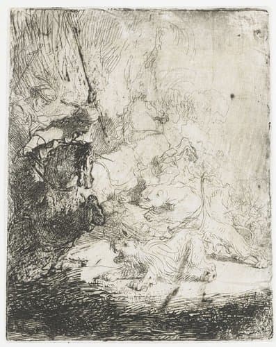 The Small Lion Hunt, with Two Lions by Rembrandt van Rijn