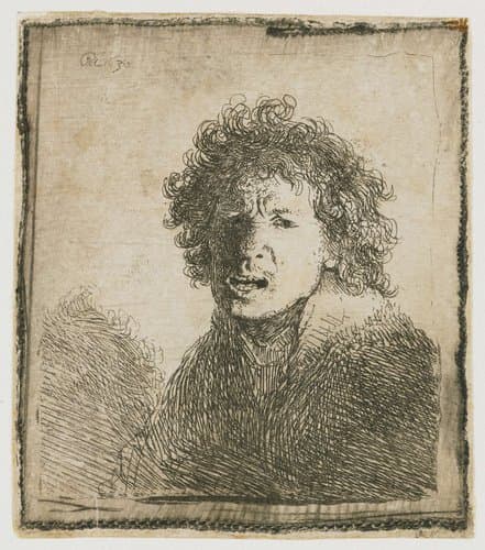 Zelfportret met open mond, alsof schreeuwend: buste by Rembrandt van Rijn