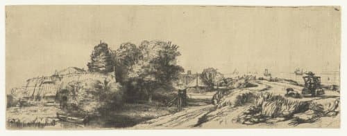 View of the Diemerdijk with a milkman and cottages by Rembrandt van Rijn
