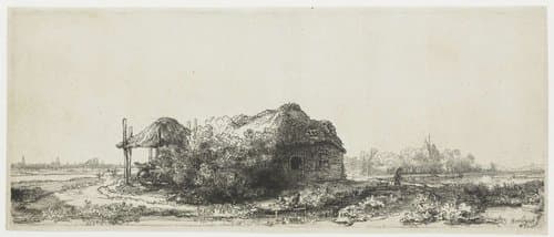 Landscape with cottages and a hay barn: oblong by Rembrandt van Rijn