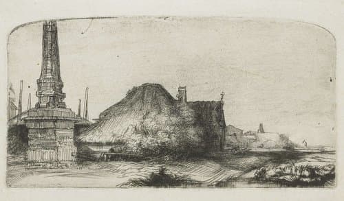 Cottage and boundary post on the Spaarndammerdijk ('L'Obelisque') by Rembrandt van Rijn