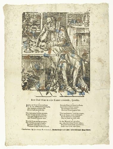 Oude man in zijn kamer (vanitas) by anonymous