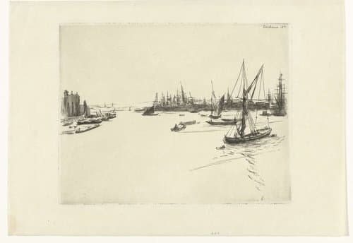 Gezicht op de Thames bij haven Limehouse in Londen by Félix Bracquemond