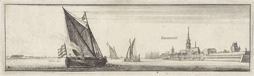 Rivierlandschap met gezicht op Emmerich by Wenceslaus Hollar