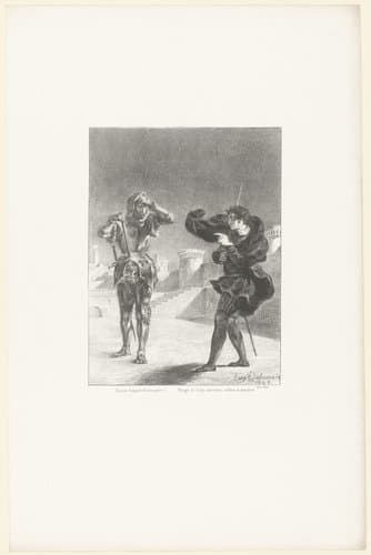 Hamlet spreekt met de geest van zijn vader by Eugène Delacroix