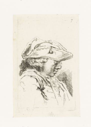 Hoofd van een man met bril en tricorne by François Boucher
