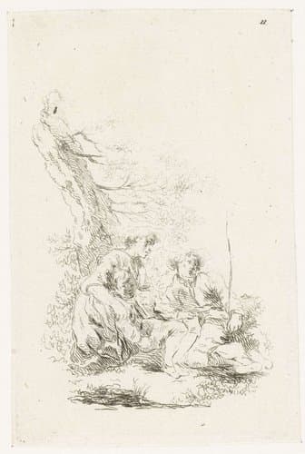 Drie personen zittend bij een boom by François Boucher