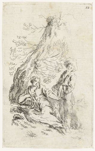 Jong stel drinkend bij een boom by François Boucher