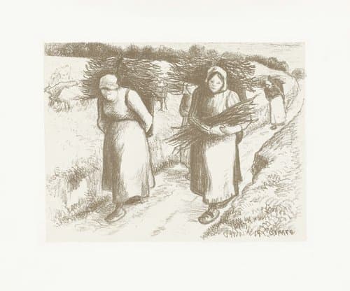 Vrouwen dragen takkenbossen by Camille Jacob Pissarro