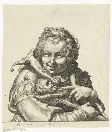 Een nar met een narrenstaf  in de hand by Joannes Bemme
