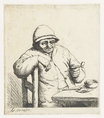 Rokende boer met de arm over een stoelleuning by Adriaen van Ostade
