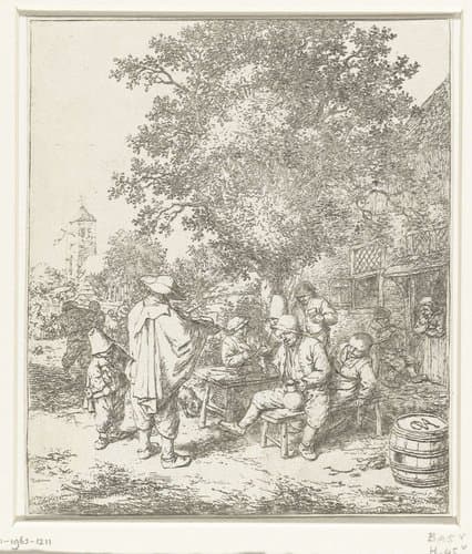 Vioolspeler en een jonge lierdraaier by Adriaen van Ostade
