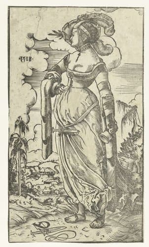 Dwaze maagd met uitgedoofde olielamp in landschap by Niklaus Manuel Deutsch