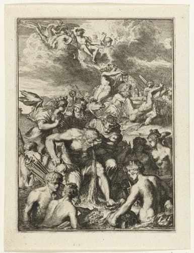 Titelprent van Boek 1 van De Ystroom (1671) van Antonides van der Goes by Romeyn de Hooghe