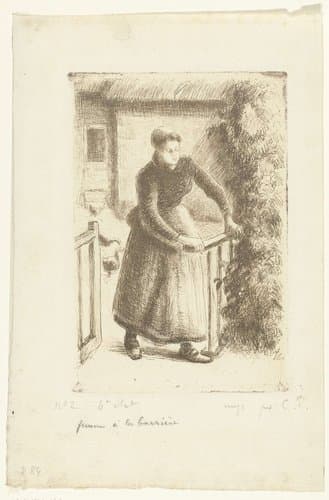 Femme à la barrière by Camille Jacob Pissarro