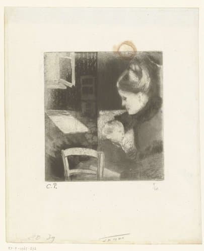 Zogende vrouw by Camille Jacob Pissarro