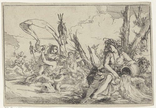 Naiade met waterkan en tritons by Giulio Carpioni (I)