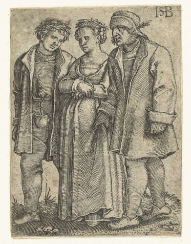 Bruidspaar en vader van de bruid by Hans Sebald Beham