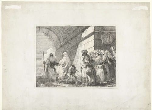 Heilige familie vertrekt door een stadspoort by Giovanni Domenico Tiepolo