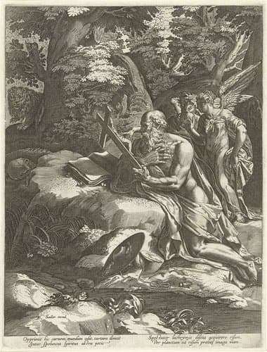 Hieronymus met twee engelen by anonymous