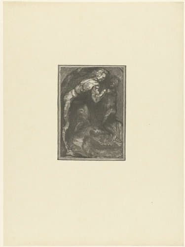 Michelangelo beeldhouwt een slaaf by Auguste Lepère
