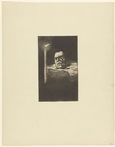 Afgehakt hoofd en brandende kaars by Henri Charles Guérard