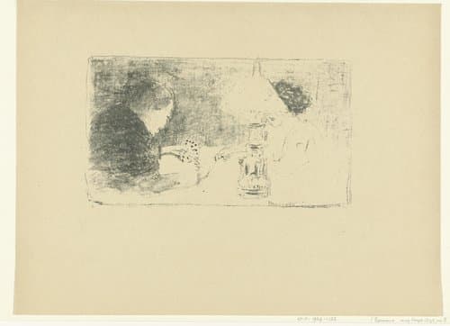 Twee kaartspelers bij lamp aan tafel by Pierre Bonnard