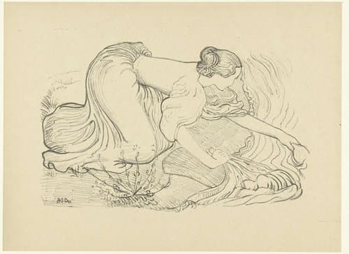 Wasvrouw zit op knieën aan waterkant by Aristide Maillol