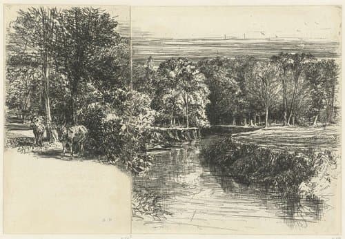 Twee ezels en de rivier de Dumdrum by Francis Seymour-Haden (Sir)