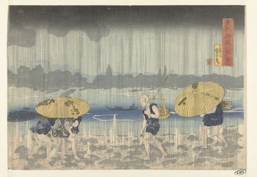 De Onmaya rivieroever in de  Oostelijke hoofdstad by Utagawa Kuniyoshi