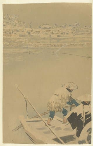 Schemersneeuw te Matsuchiyama by Kobayashi Kiyochika