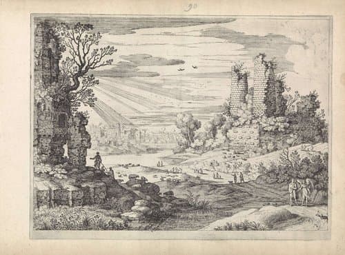 Italiaans landschap met Tobias en de engel by Guilliam van Nieulandt (II)