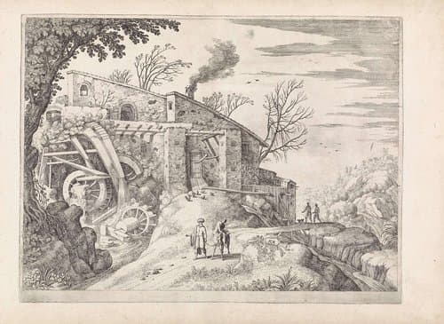Landschap met een watermolen en de barmhartige Samaritaan by Guilliam van Nieulandt (II)